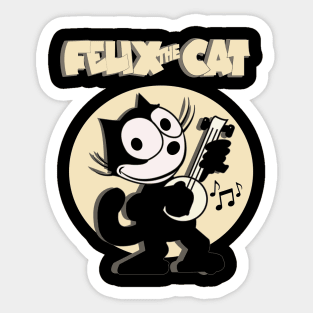 Banjo Playing Musical Felix Old School Retro Cat Cartoon Art Sticker